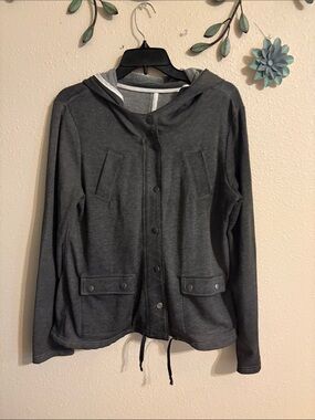 Women's Hooded Button-Front Jacket - Dark Gray